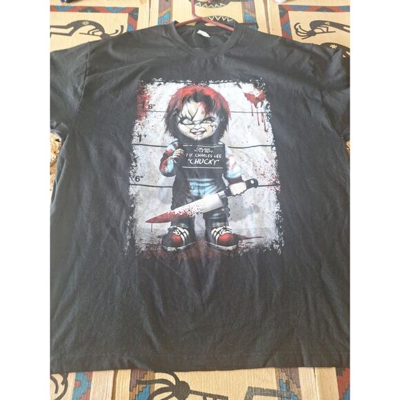 Chucky Horror Mugshot Graphic T-Shirt 2XL Black- Child’s Play Tee- Unworn! - Picture 5 of 5
